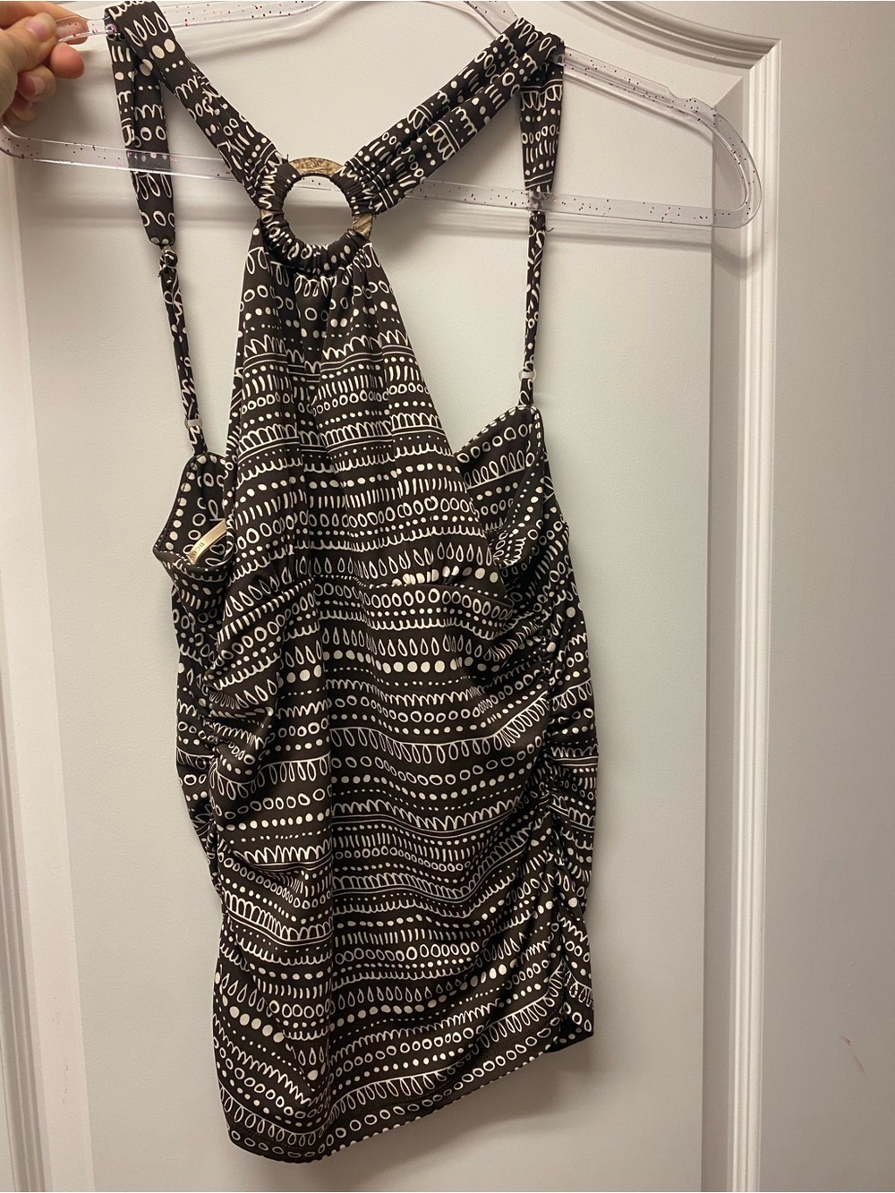 Brown and White Patterned Halter Tank Top with Matching Skirt Set